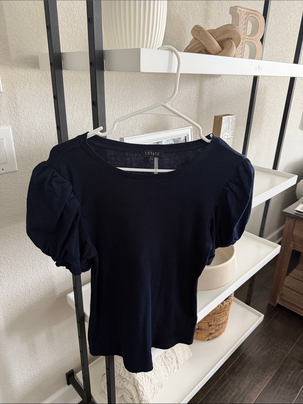 1. State Navy Puff Sleeve Knit Tee